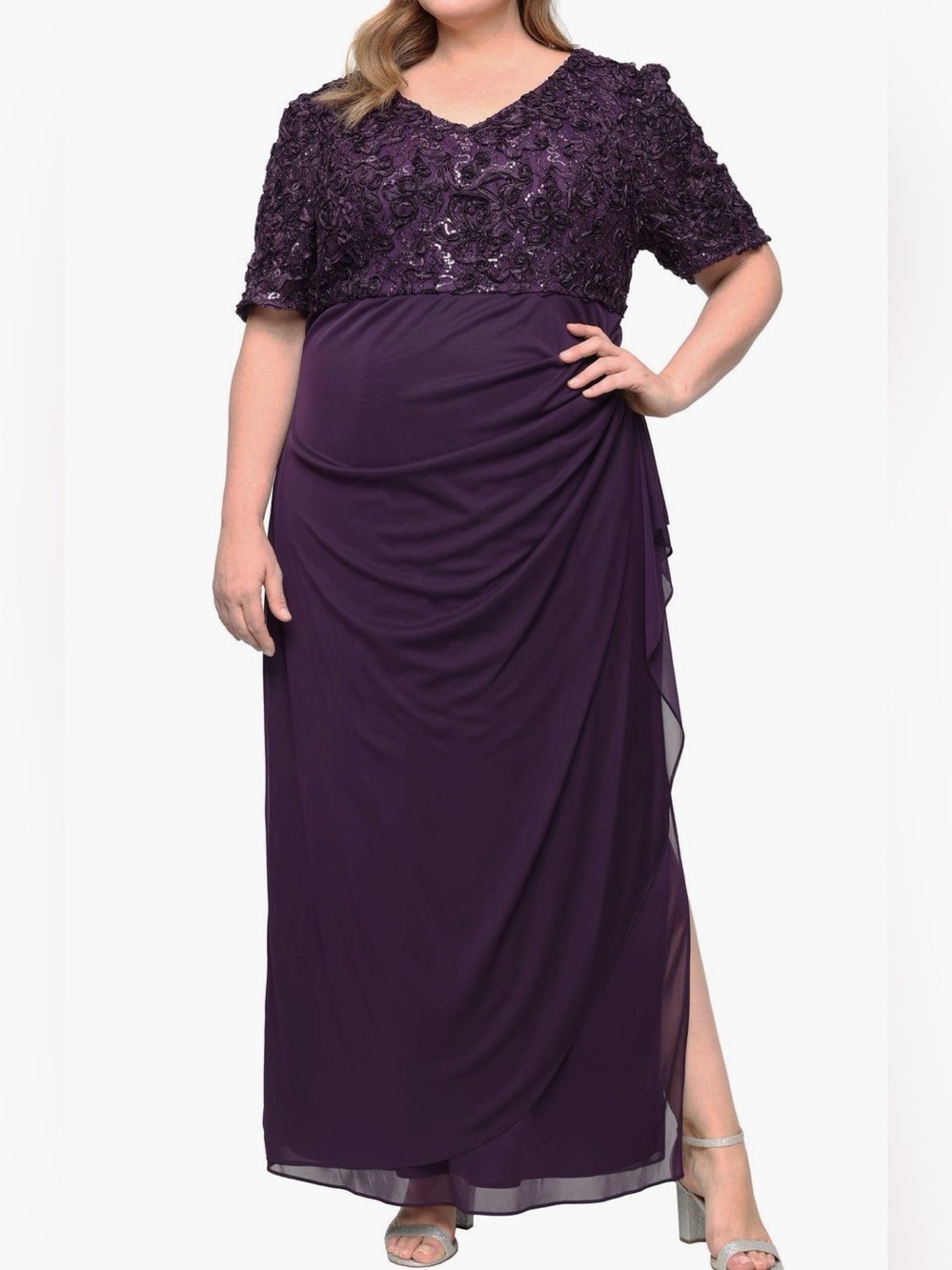 NWOT Purple Sequin Lace Chiffon Cocktail Dress Mother of the Bride Wedding Guest